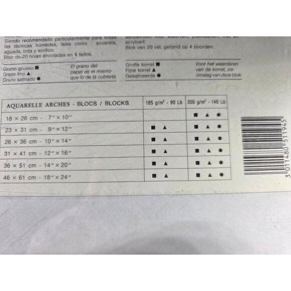 Arches Aquarelle Watercolor Block 12x16 140 Lb 100% Cotton Hot Pressed 20 Sheets - Picture 5 of 6